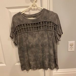 Gray tie dye American eagle cut out top